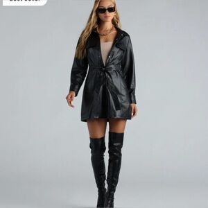 WINDSOR Elevated Affair Faux Leather Trench Coat | Size : Large